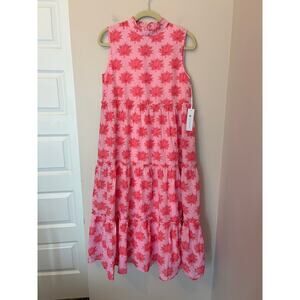 J. Marie NEW Pink Ellie Floral Ruffle High Neck Tiered Midi Dress Size Small